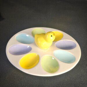 Hallmark Easter Deviled Egg Serving Plate Tray Display Colored Eggs Yellow Chic